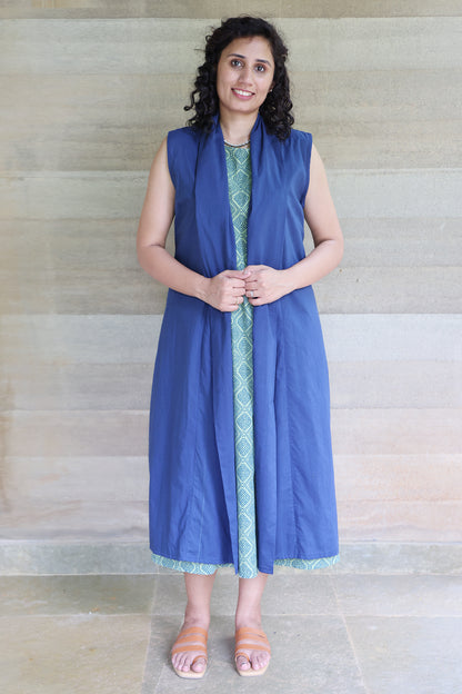 Indigo Blue Light Weight Cotton Sleeveless Shrug