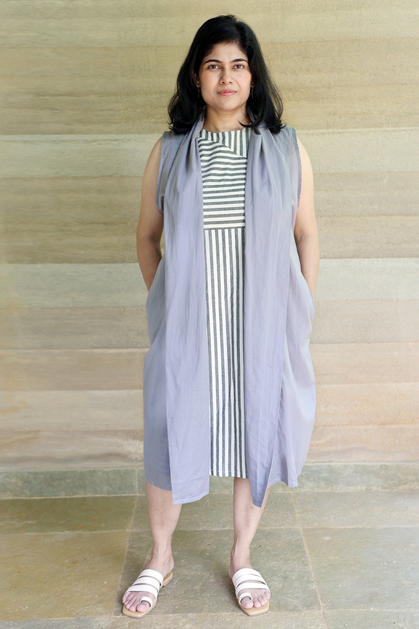 Grey Light Weight Cotton Sleeveless Shrug