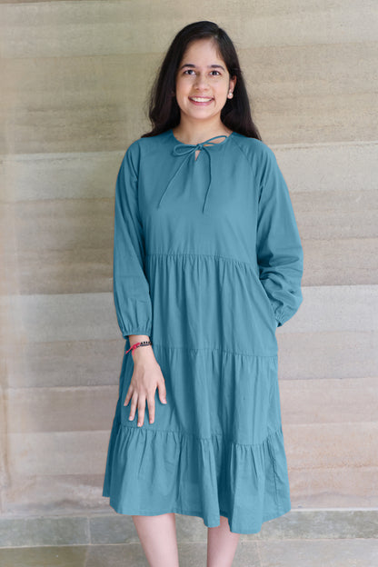 Tiered fine Cotton Teal Dress