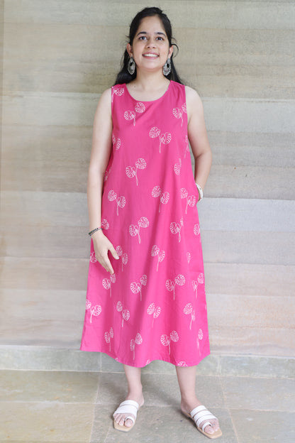 Viva Magenta Botanical Printed Sleeveless Maxi Dress