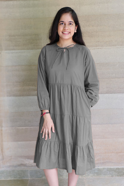 Tiered fine Cotton Grey Dress