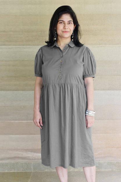 Collared Fine Cotton Grey Dress