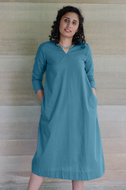 Teal Blue Light weight pure cotton Kurta Midi Dress