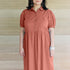 Collared Fine Cotton Brown Dress with Embroidery