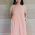 Round Neck Sleeveless Pleated Pink Peach Dress with Embroidery