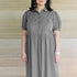 Collared Fine Cotton Grey Dress with Embroidery