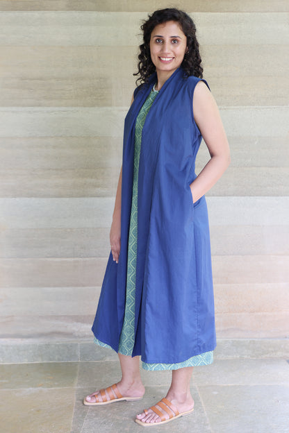 Indigo Blue Light Weight Cotton Sleeveless Shrug