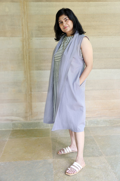 Grey Light Weight Cotton Sleeveless Shrug