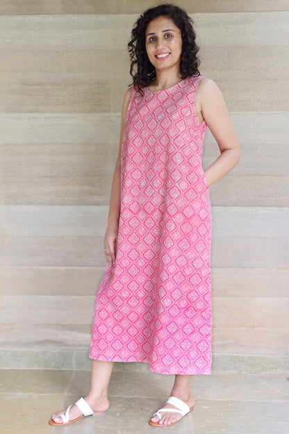 Pink Geometrical Printed Sleeveless Maxi Dress