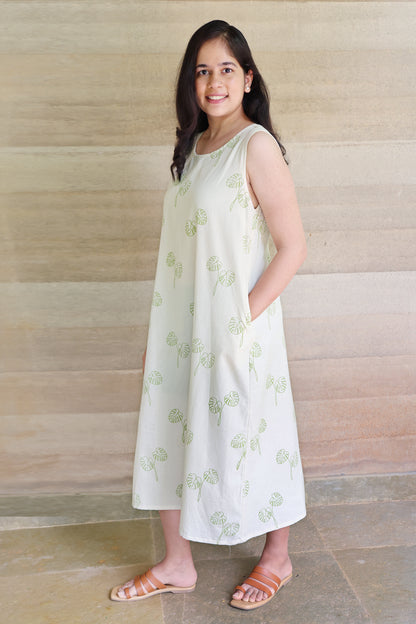 Off-White Botanical Printed Sleeveless Maxi Dress