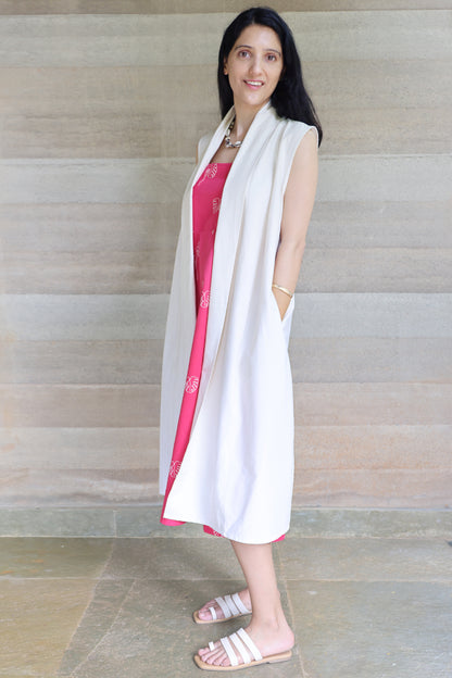 Off White Kora Medium Weight Cotton Sleeveless Shrug