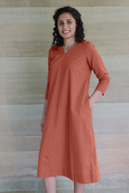 Brown Light Weight Pure Cotton Kurta Midi Dress