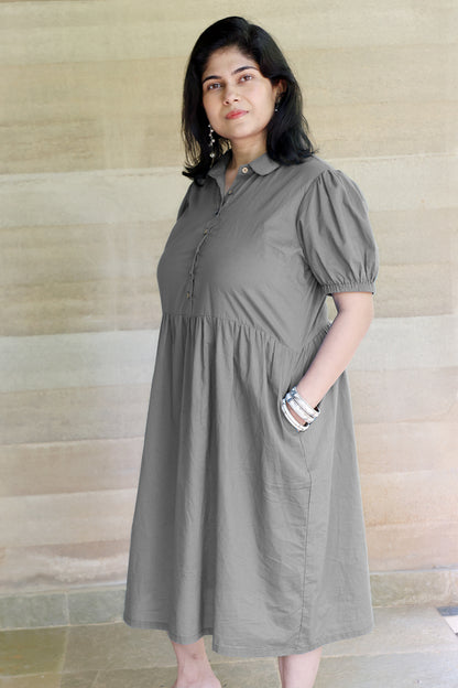 Collared Fine Cotton Grey Dress