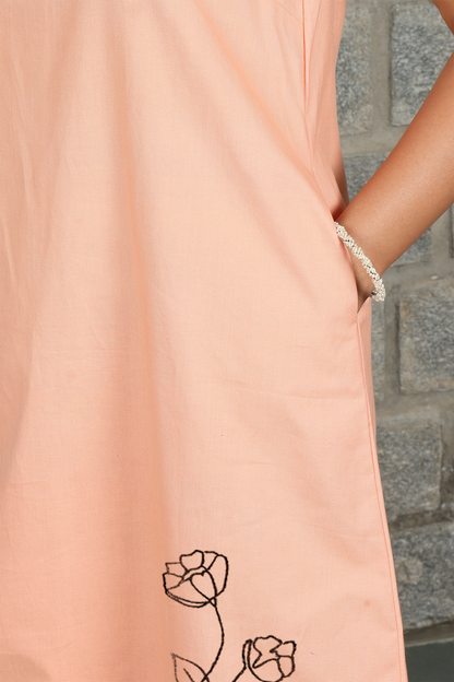 Pink Peach Sleeveless Maxi Dress with Embroidery