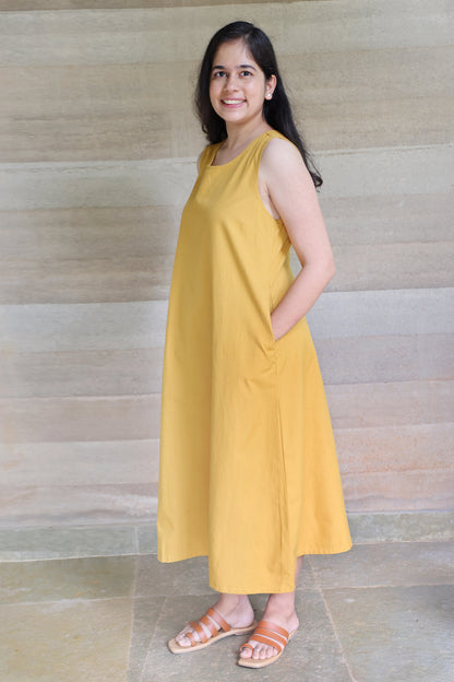 Ochre Yellow Sleeveless Maxi Dress