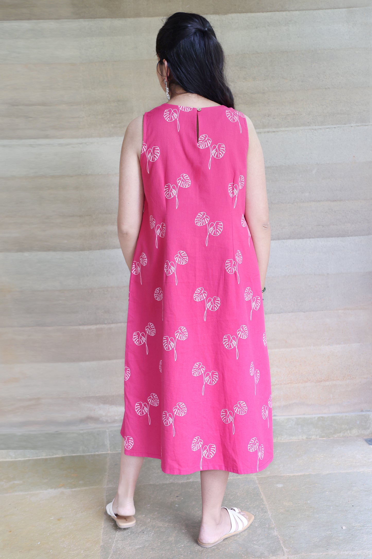 Viva Magenta Botanical Printed Sleeveless Maxi Dress