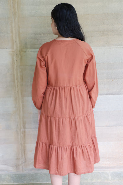 Tiered fine Cotton Brown Dress