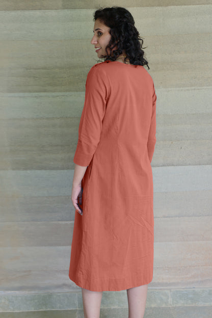 Brown Light Weight Pure Cotton Kurta Midi Dress