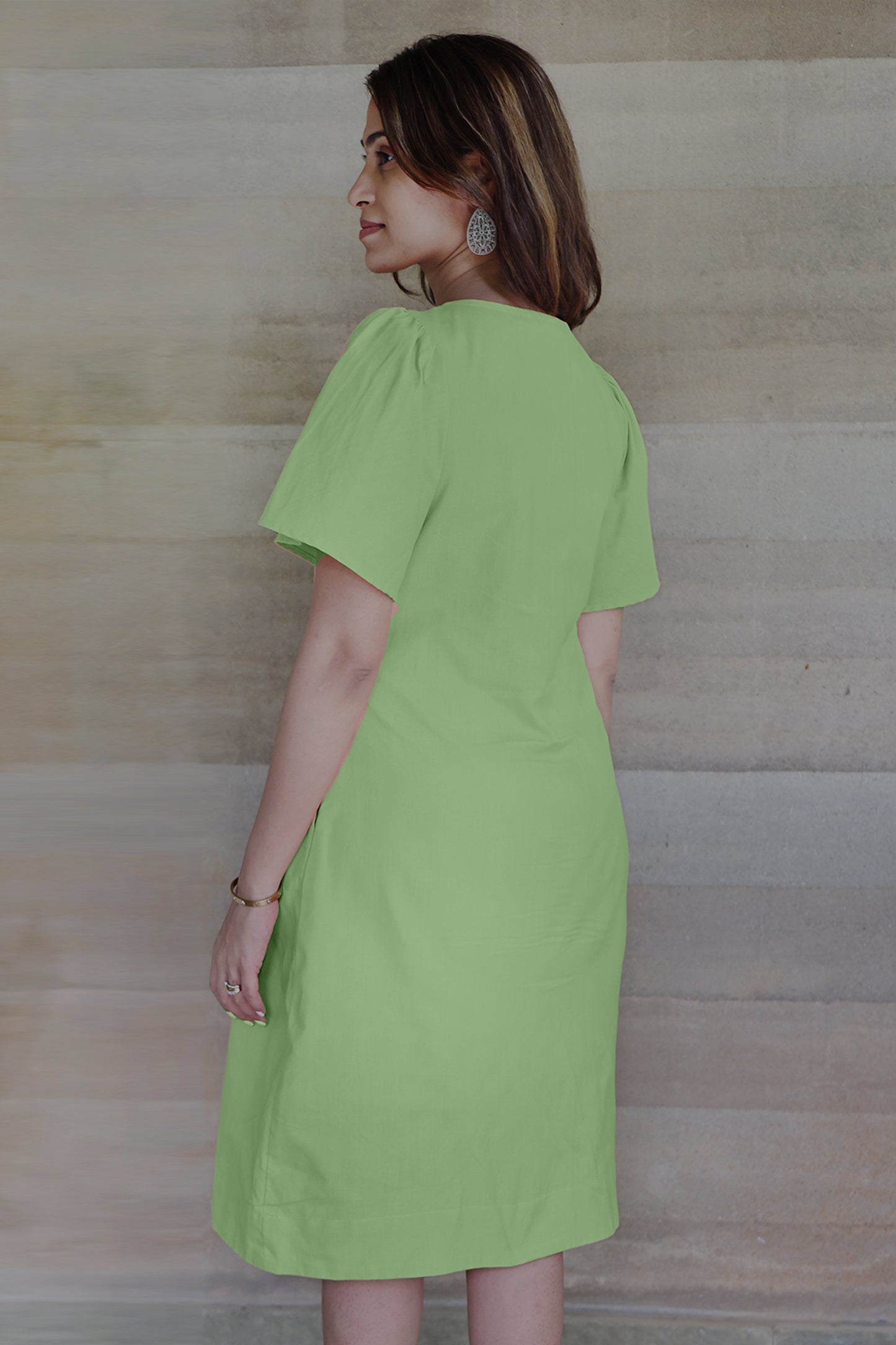 Square Neck A Line Dress in Monotone Solid Sage Green