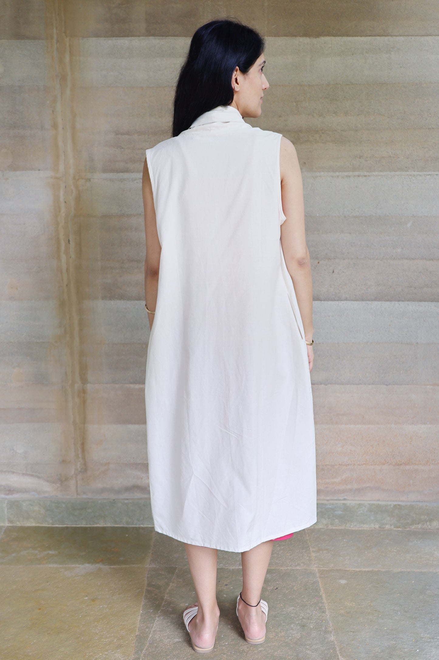 Off White Kora Medium Weight Cotton Sleeveless Shrug