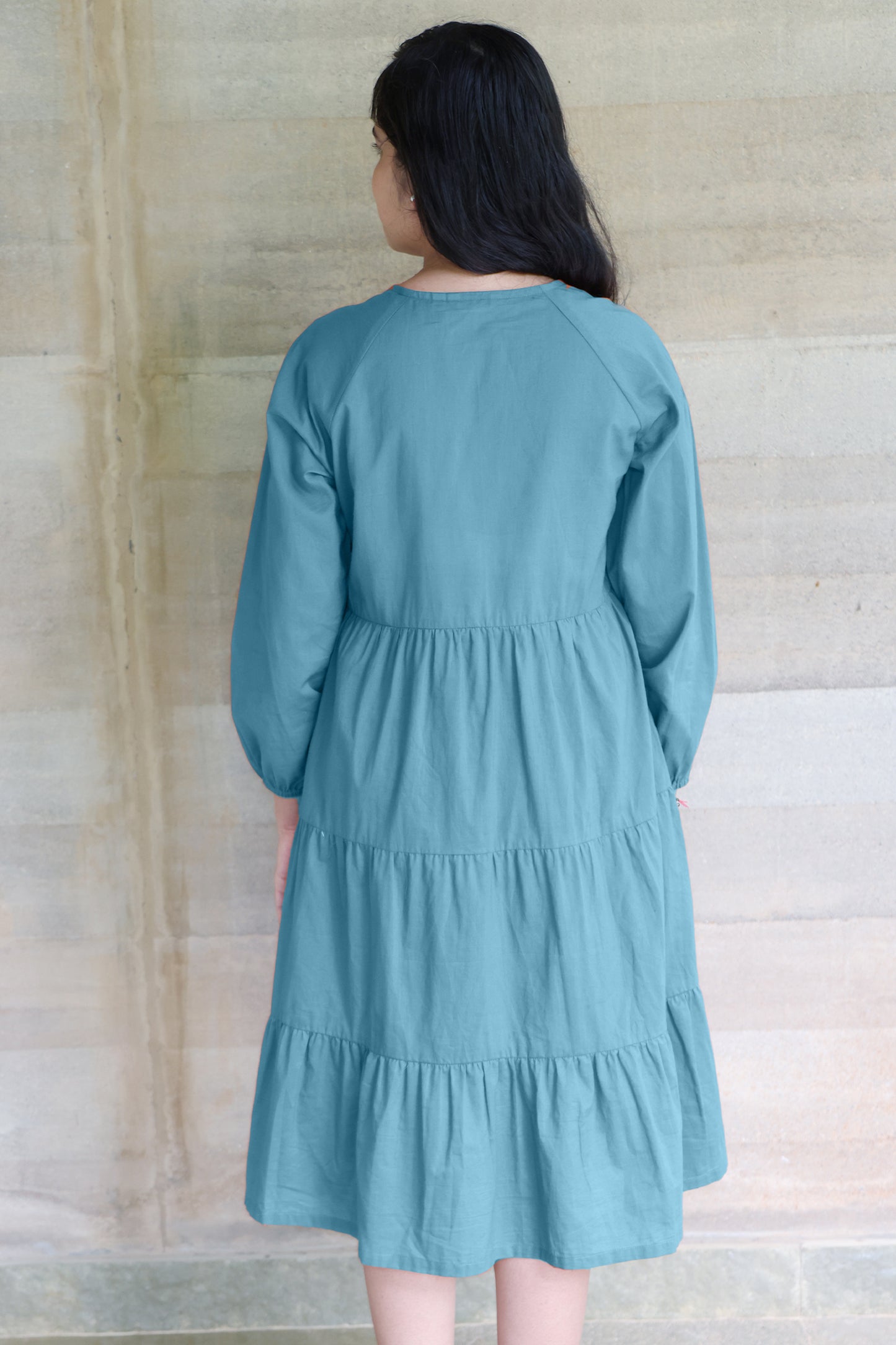 Tiered fine Cotton Teal Dress