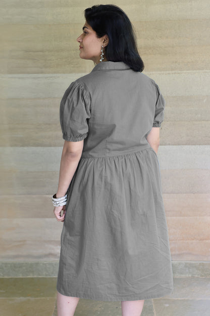 Collared Fine Cotton Grey Dress