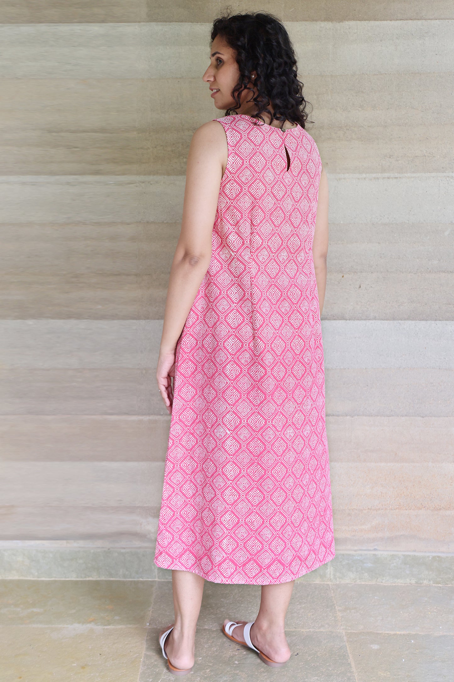 Pink Geometrical Printed Sleeveless Maxi Dress