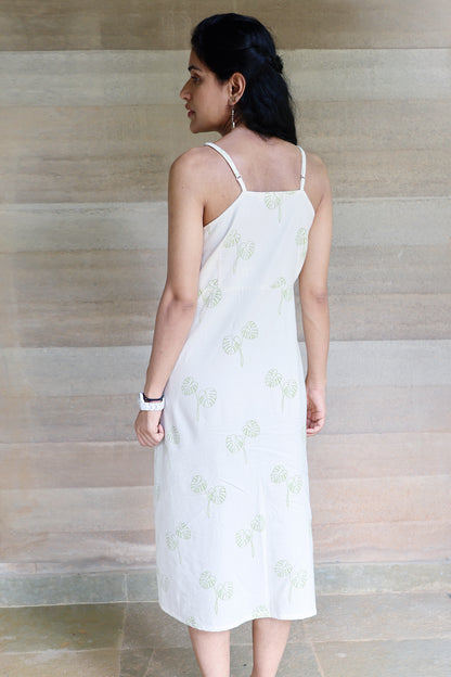 Strapped Maxi Off White and Green Botanical Printed Dress