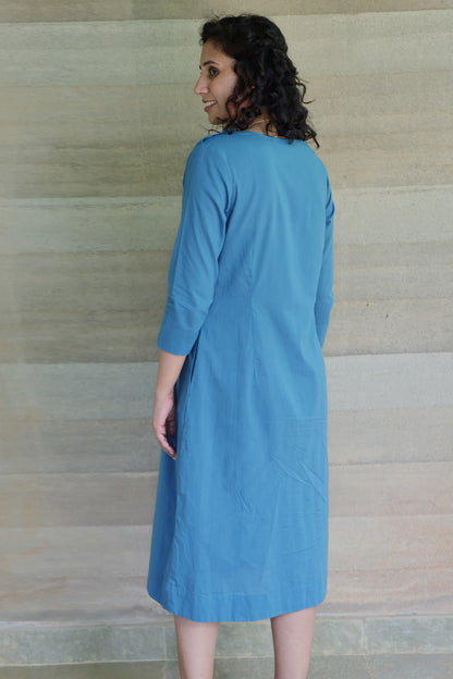 Teal Blue Light weight pure cotton Kurta Midi Dress