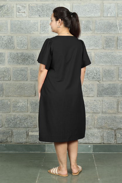Square Neck A Line Dress in Monotone Solid Viva Magenta
