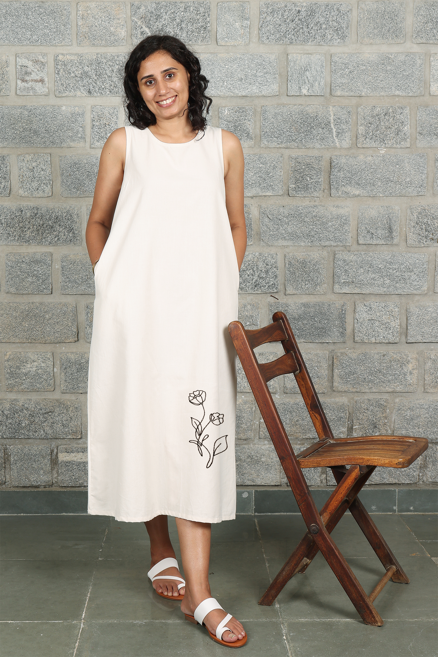 Kora Sleeveless Maxi Dress with Embroidery