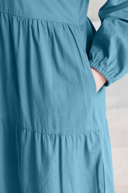 Tiered fine Cotton Teal Dress