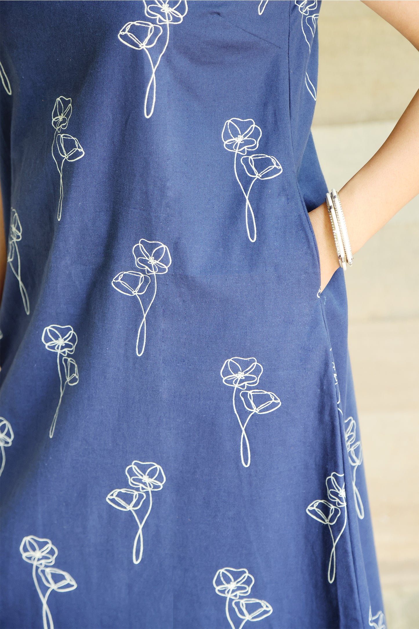 Navy Botanical Printed Sleeveless Maxi Dress