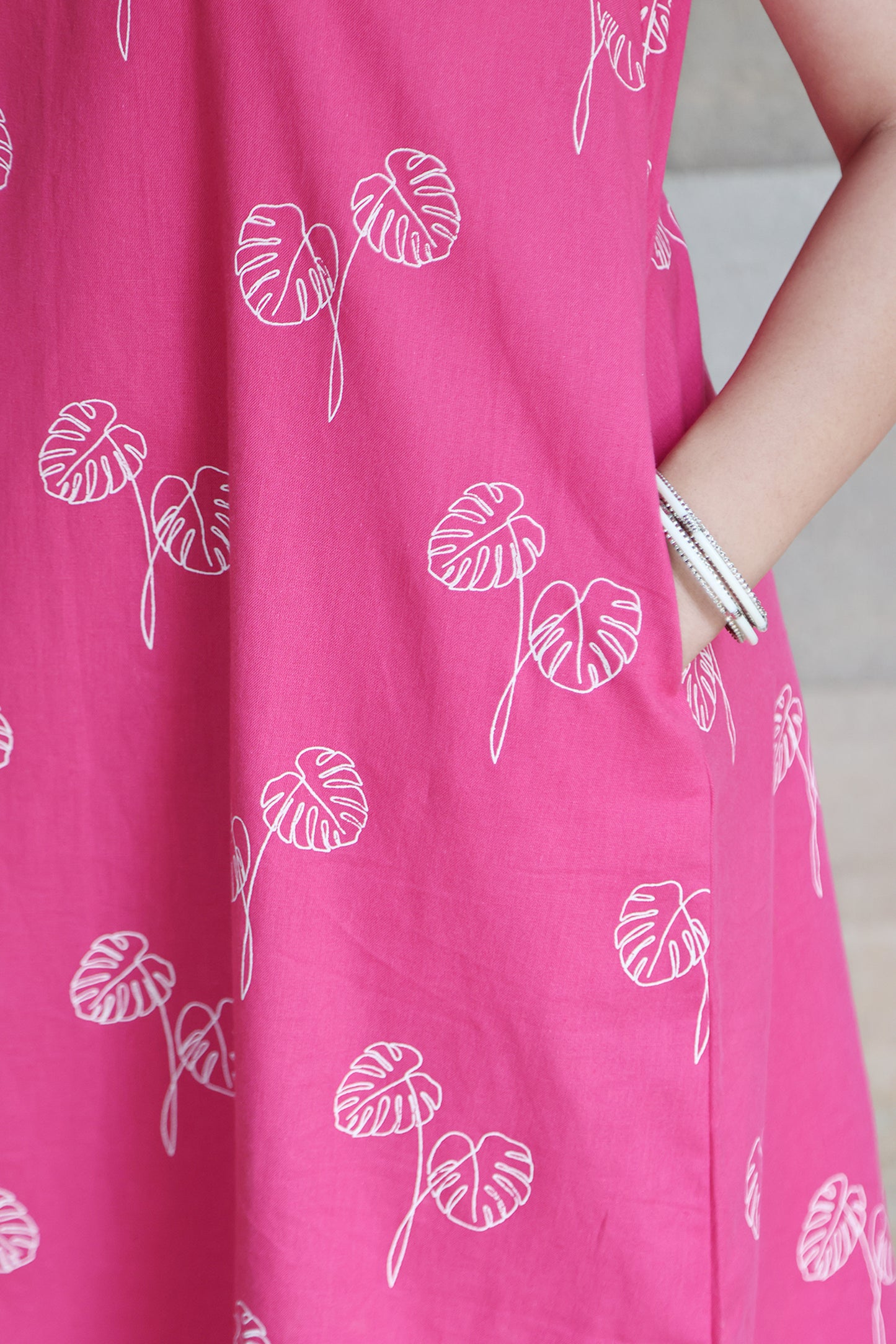 Viva Magenta Botanical Printed Sleeveless Maxi Dress