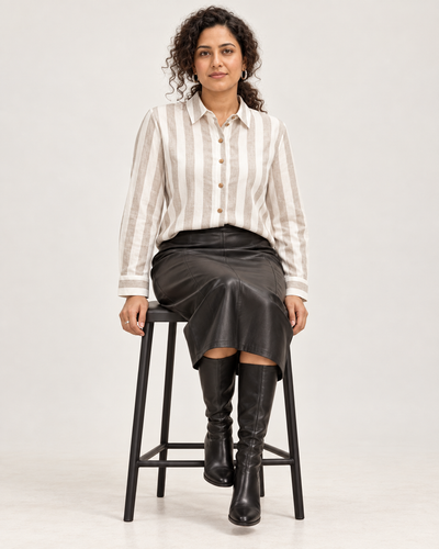 Off White and Beige Striped Timeless Style Shirt
