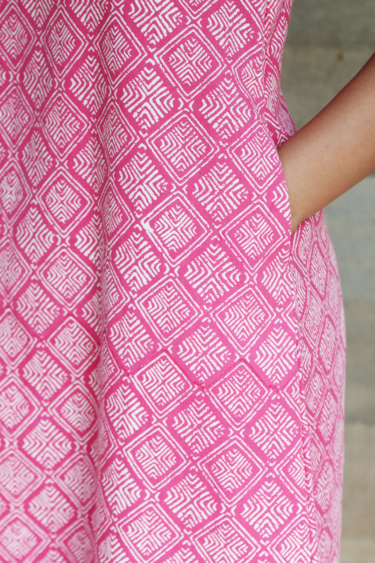 Pink Geometrical Printed Sleeveless Maxi Dress