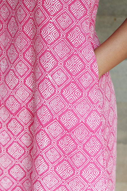 Pink Geometrical Printed Sleeveless Maxi Dress