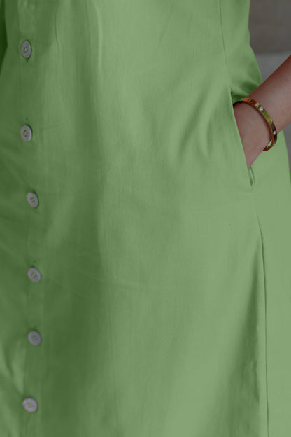 Square Neck A Line Dress in Monotone Solid Sage Green