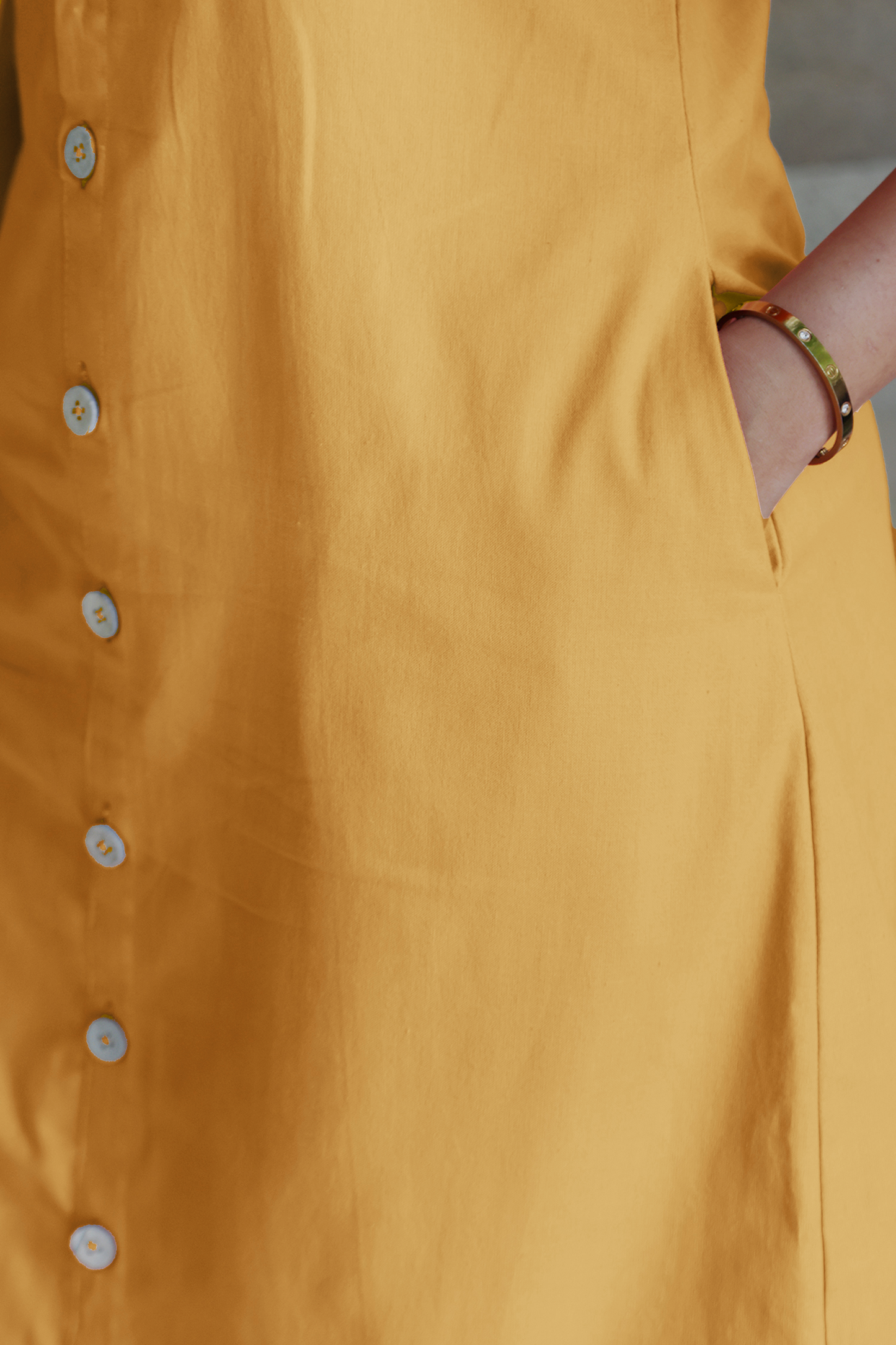 Square Neck A Line Dress in Monotone Solid Ochre Yellow