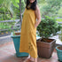 Ochre Yellow Sleeveless Maxi Dress with Embroidery