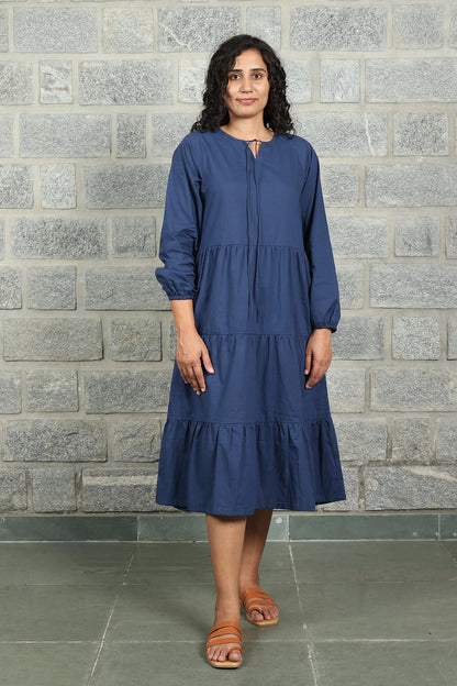 Tiered fine Cotton Navy Dress