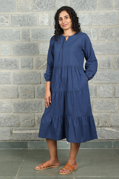 Tiered fine Cotton Navy Dress