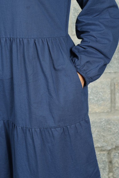 Tiered fine Cotton Navy Dress