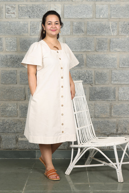 Square Neck A Line Dress in Monotone Solid Kora