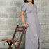 V Neck Front Slit Grey Solid Dress