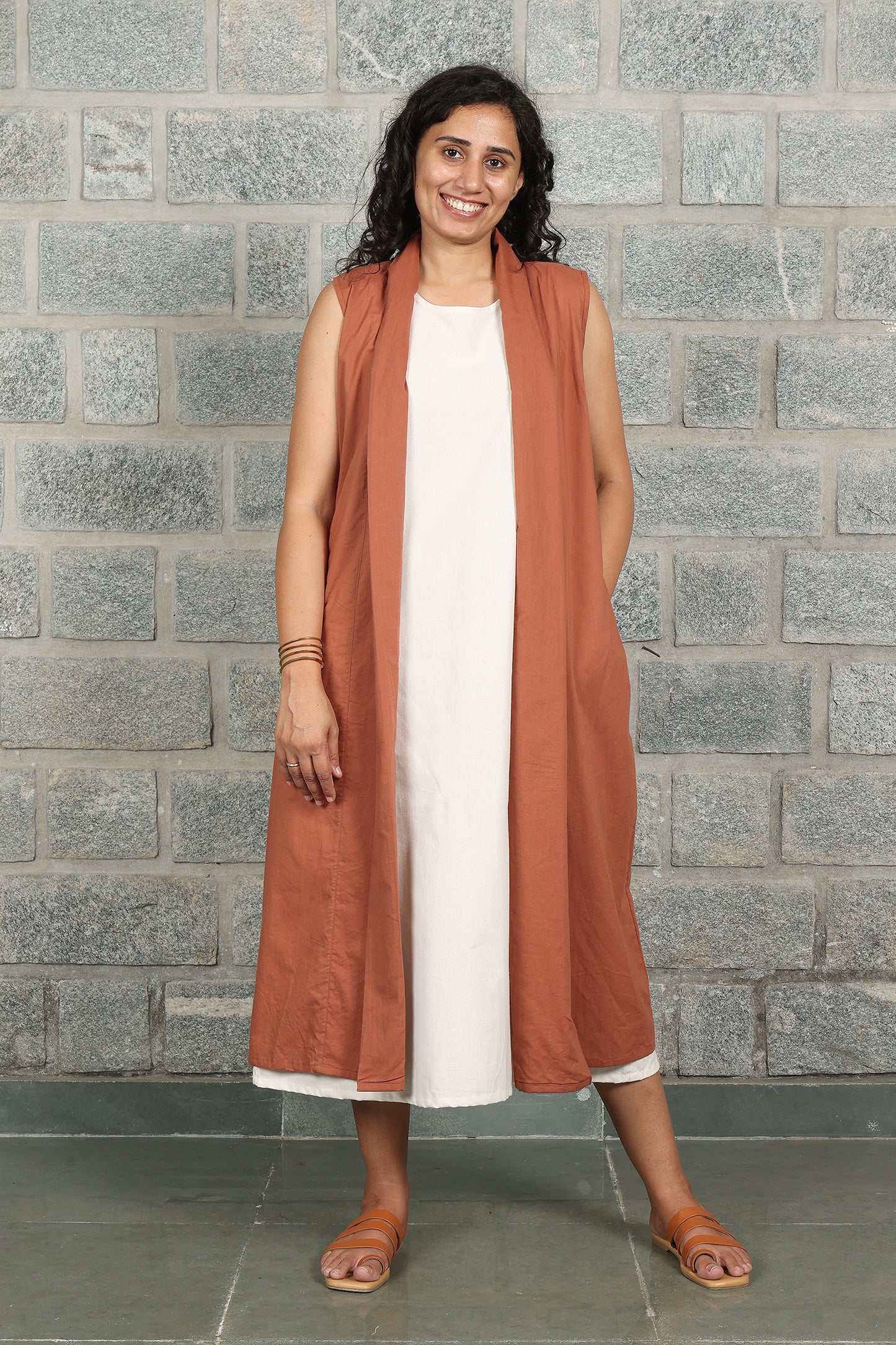 Brown Light Weight Cotton Sleeveless Shrug