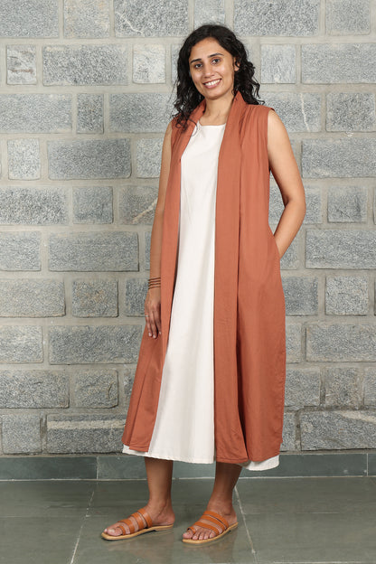 Brown Light Weight Cotton Sleeveless Shrug