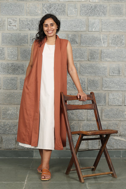 Brown Light Weight Cotton Sleeveless Shrug