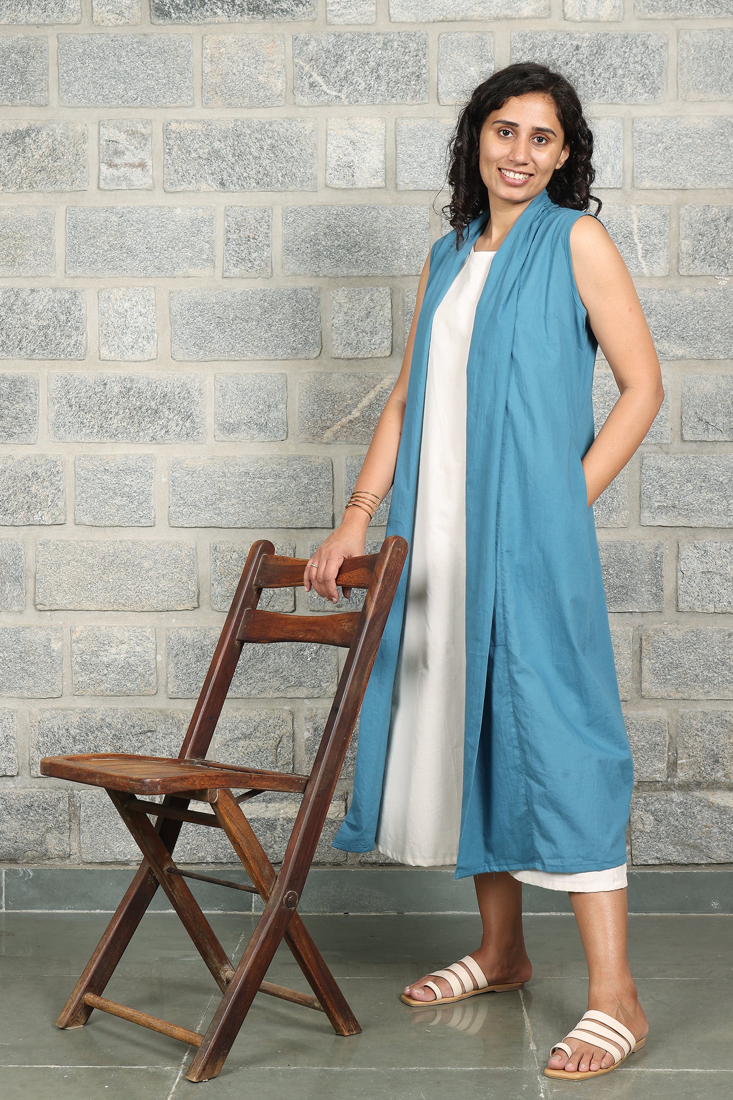 Indigo Blue Light Weight Cotton Sleeveless Shrug