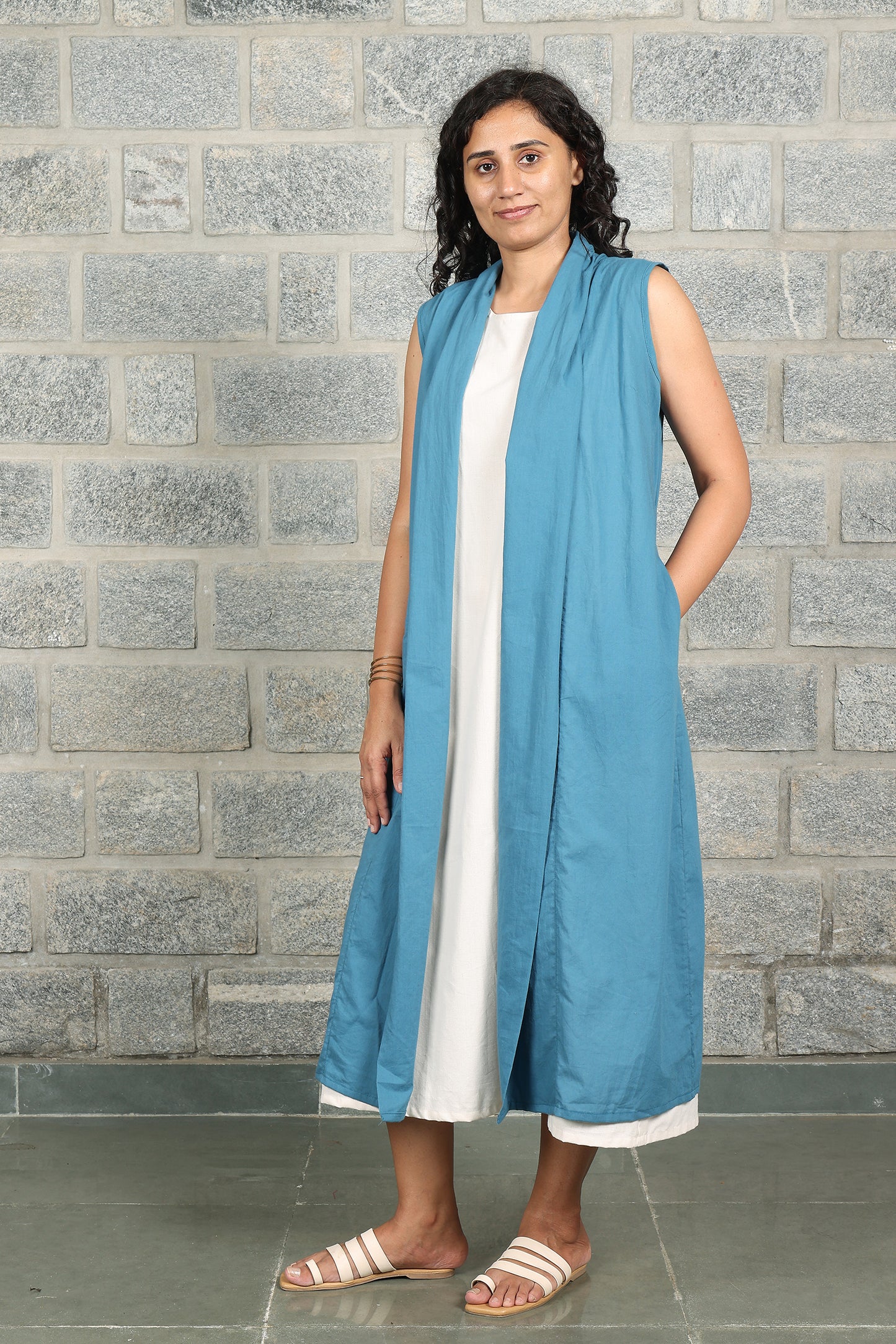 Indigo Blue Light Weight Cotton Sleeveless Shrug